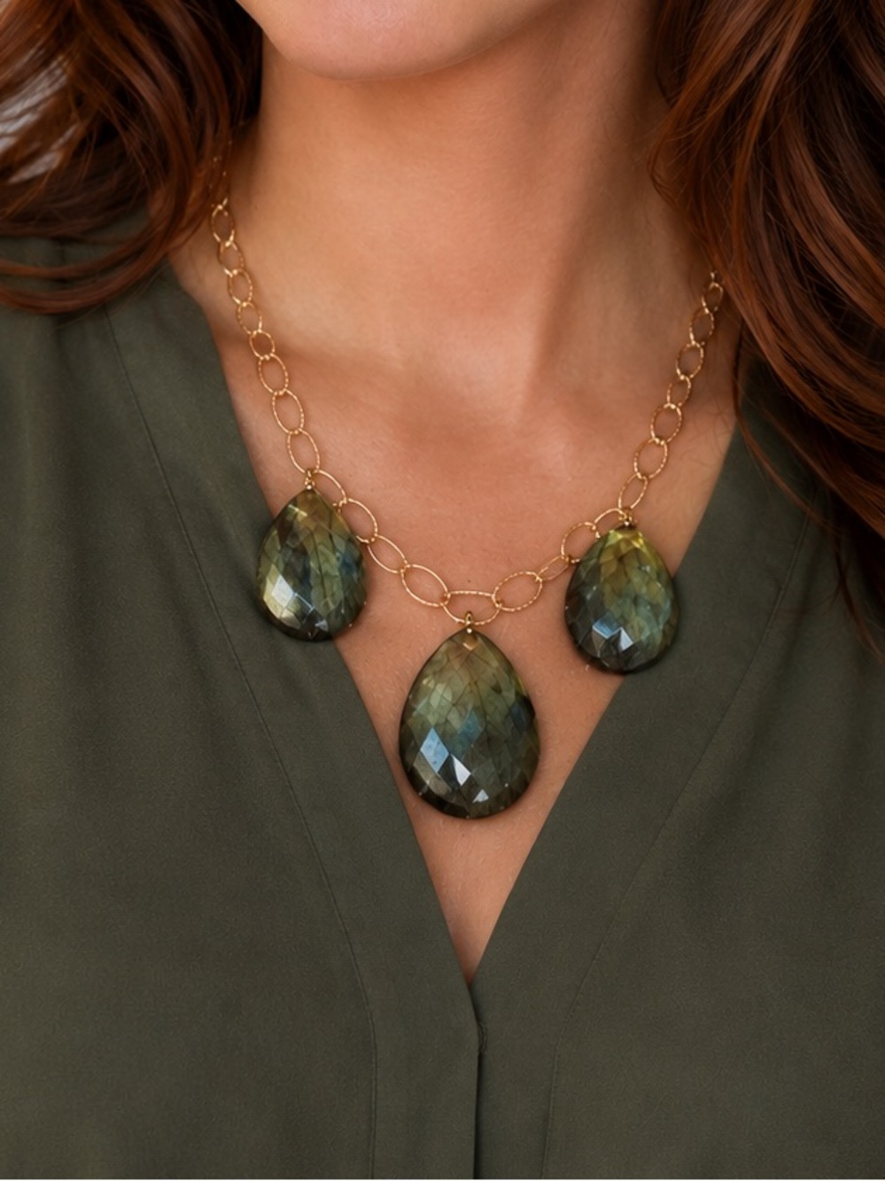 Labradorite necklace and 24k gold chain
